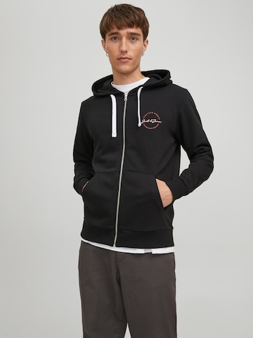 JACK & JONES Zip-Up Hoodie 'STAMP' in Black: front