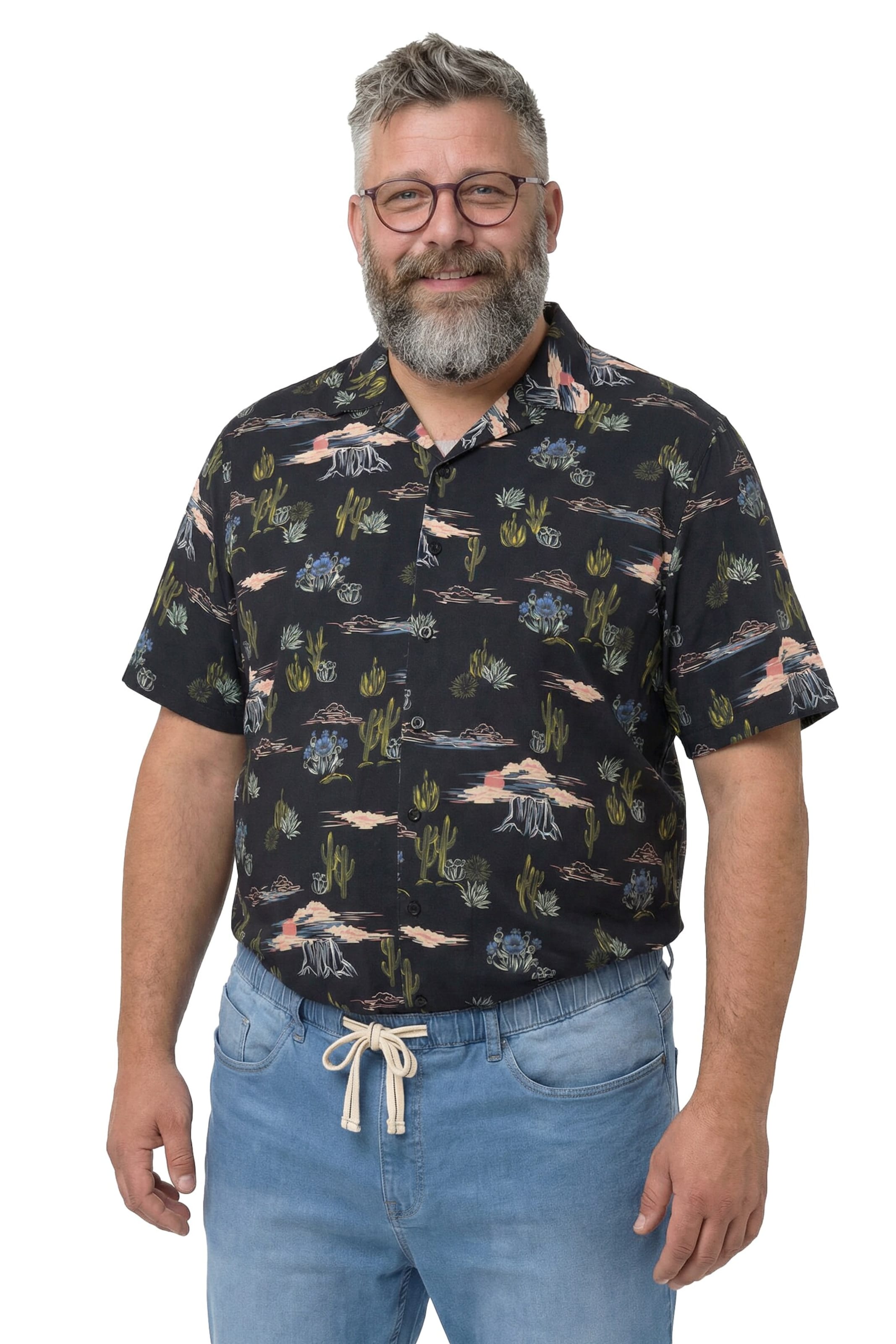 Men Plus Regular Fit Hemd in Schwarz: Vorderseite