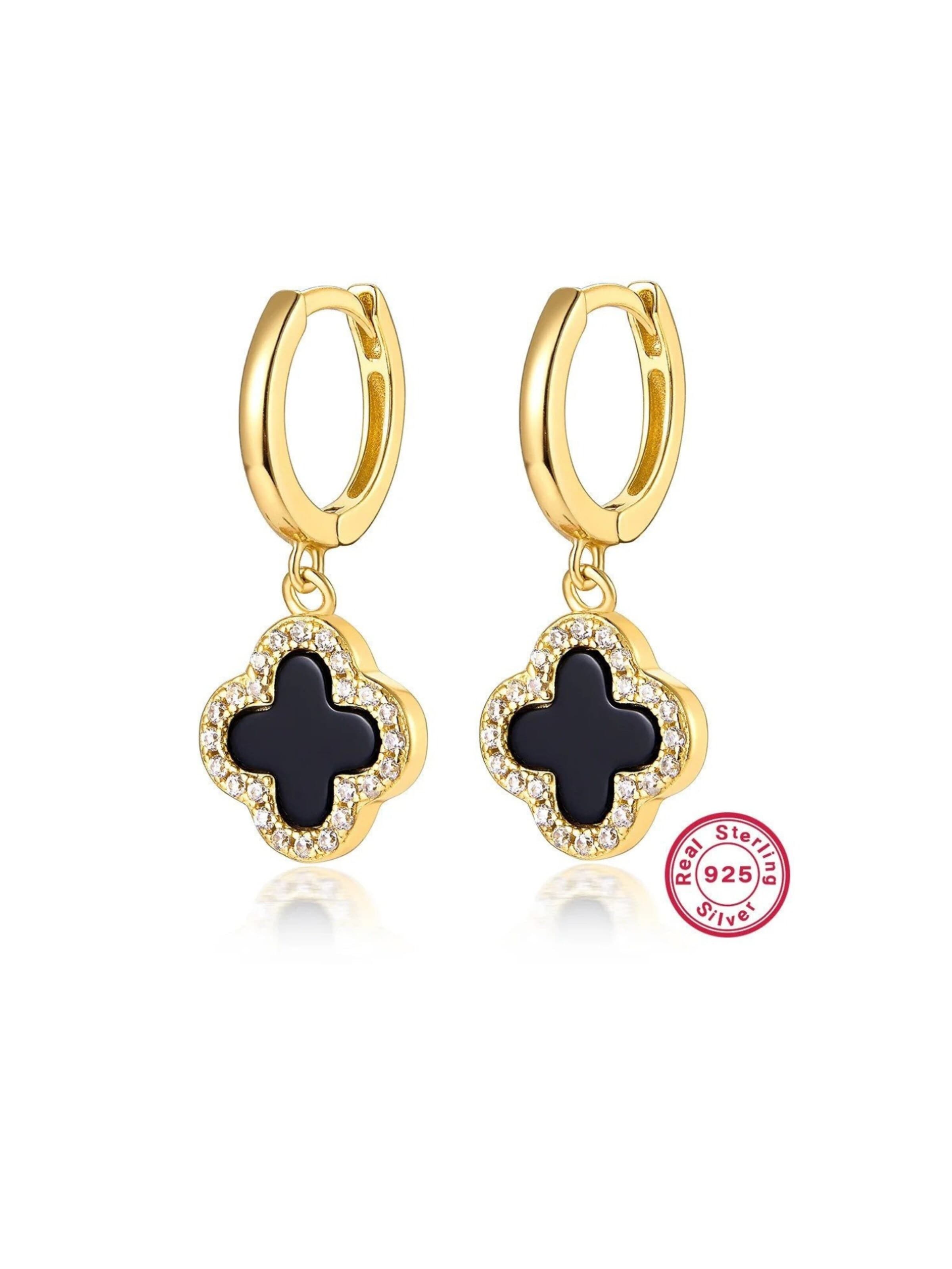 ROUGEMONT Jewellery Ohrringe 'Funkelnde Kleeblatt Glücksbringer' in Gold: Vorderseite