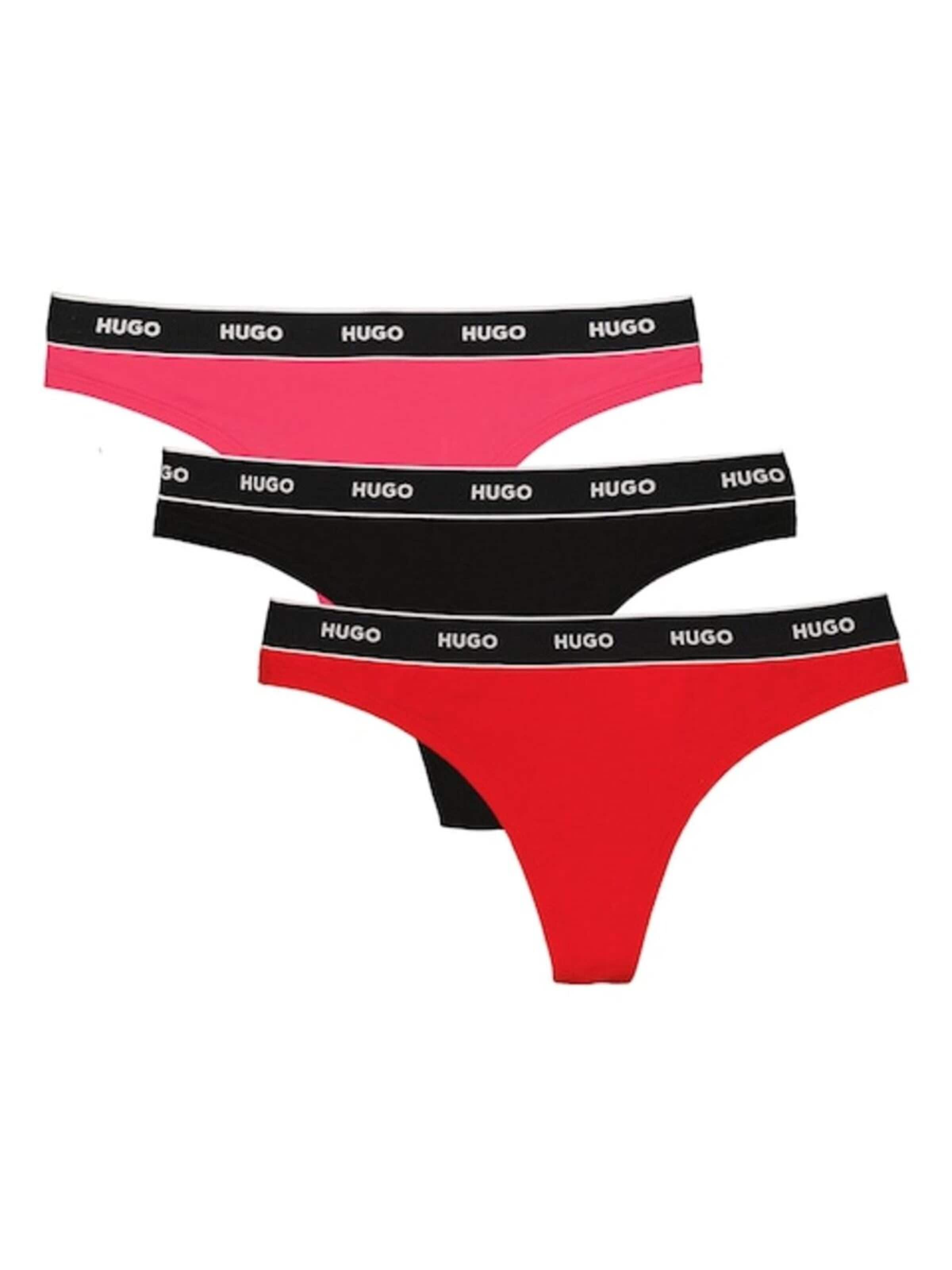 Panty 'Set de chiloti tanga HUGO cu logo – 3 perechi, Rosu, Negru, Roz' di HUGO BOSS in colori misti: frontale