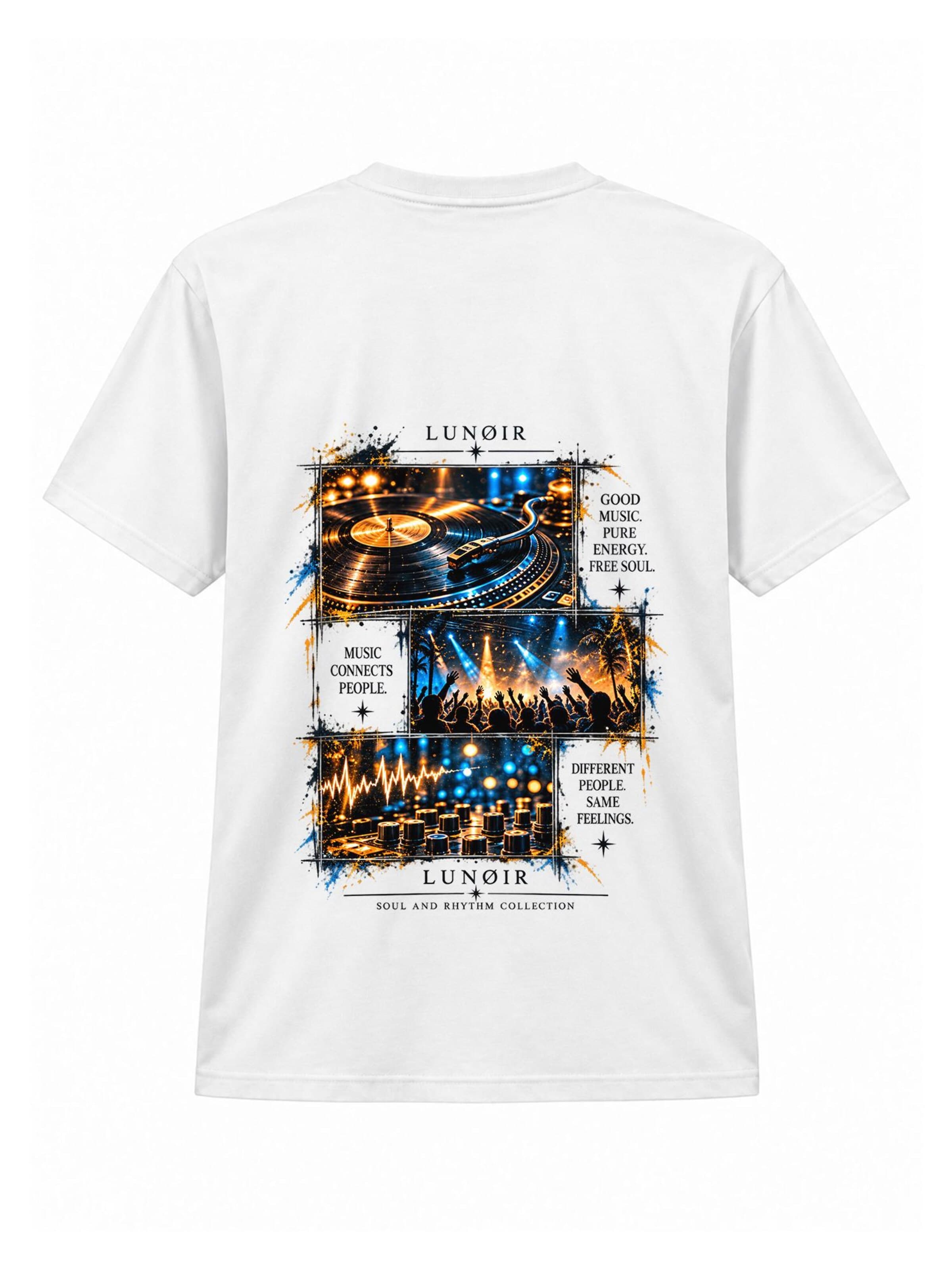 LUNØIR Studio Póló 'Let the Music Take Over' - fehér: elől