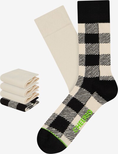 CHEERIO* Chaussettes 'Jackcheck' en vert / noir / blanc, Vue avec produit