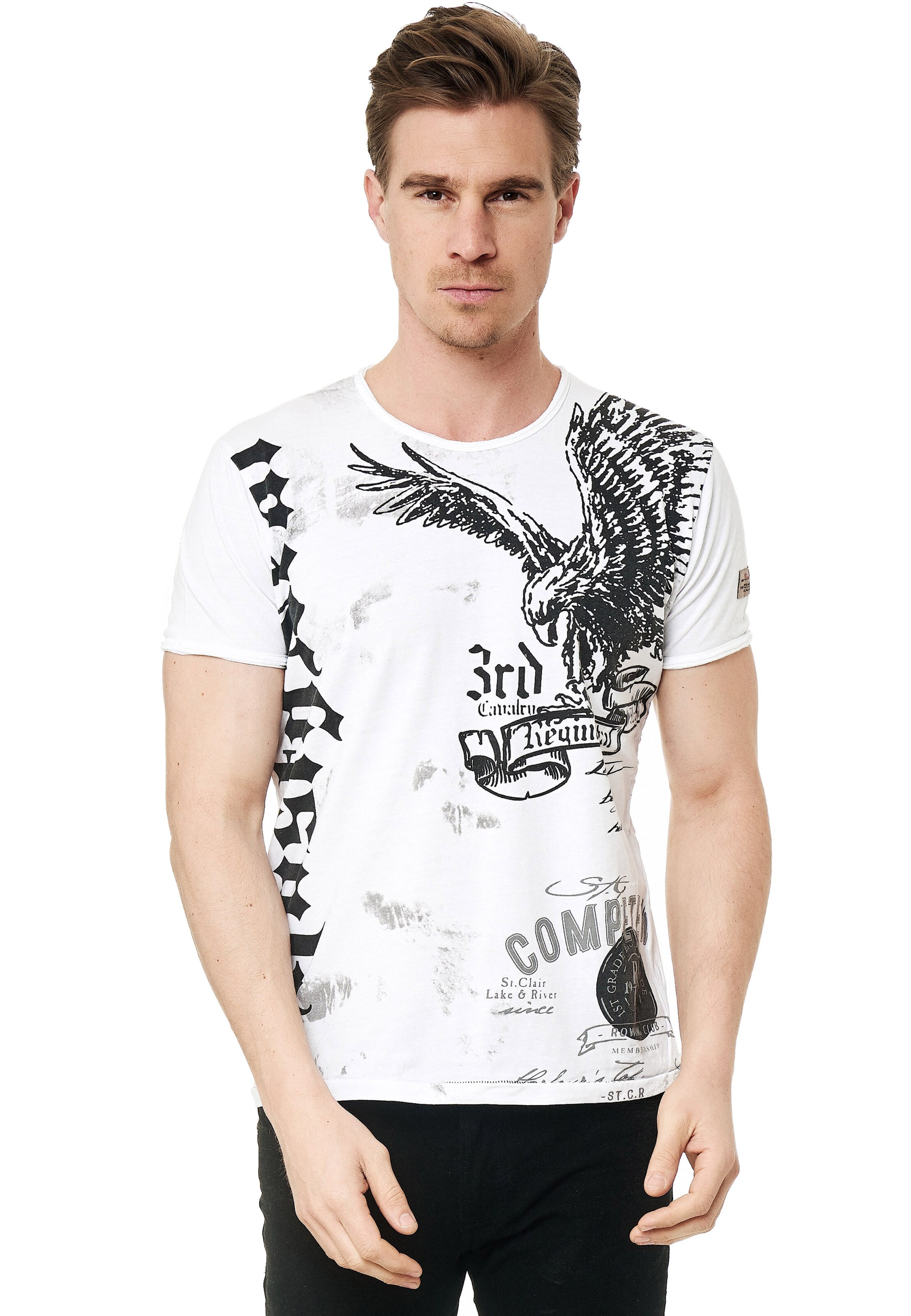 Rusty Neal T-Shirt mit modernem Front & Back Print 'American Eagle' in Weiß: Vorderseite