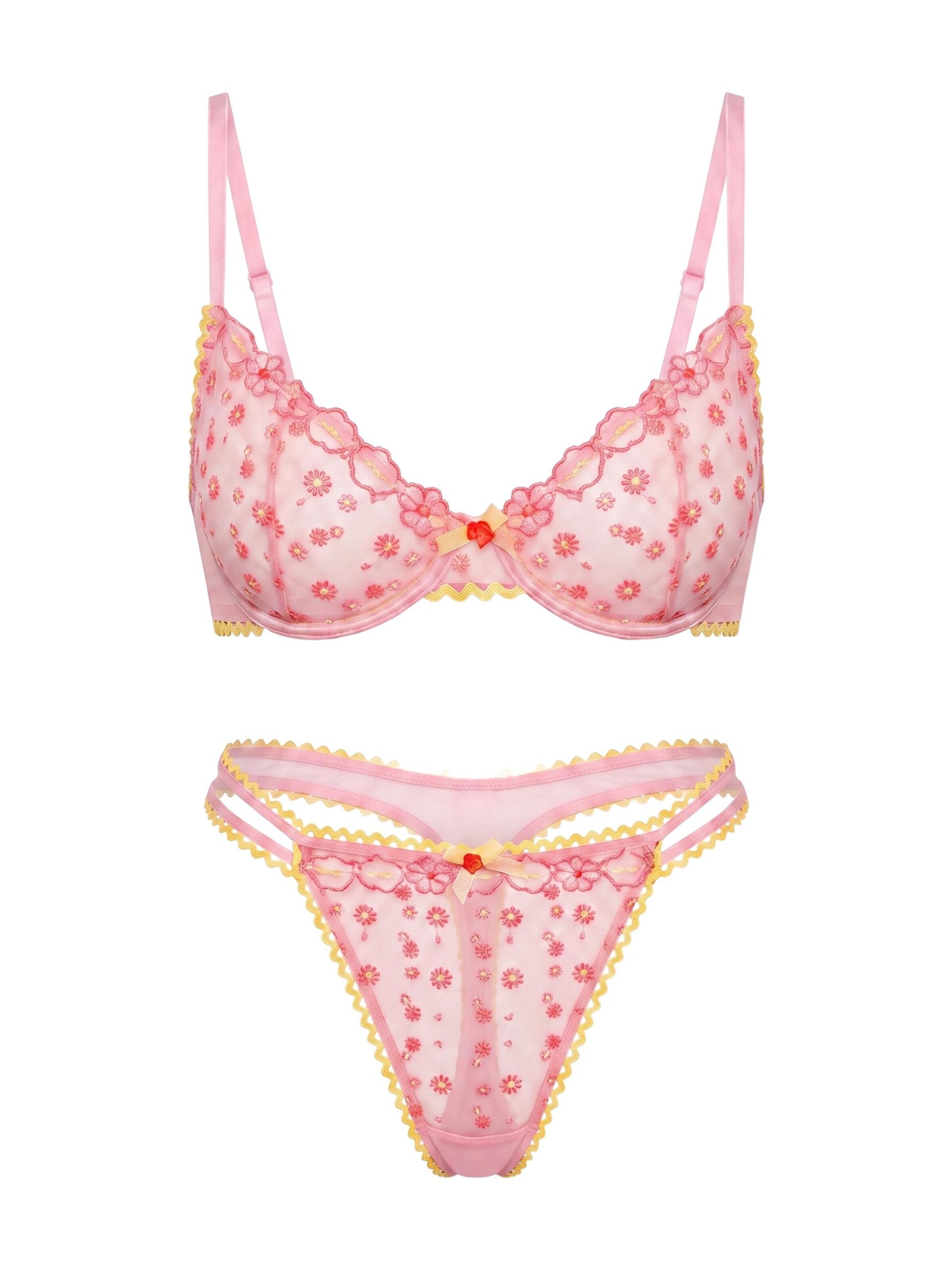 L.BEV Balconette Wäsche-Sets 'Dolce Vita Rosa'‌‌‌‌‌ in Pink: Vorderseite
