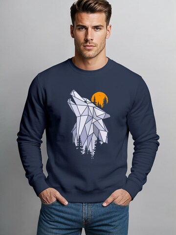 Neverless Sweatshirt 'Polygon Wolf' in Blue