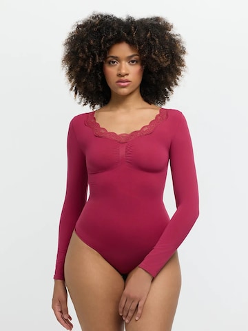 cfab - Body modelador 'Lace Bodysuit Sculpting Shapewear Longsleeve mit String' em rosa