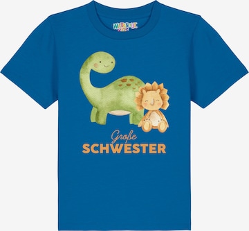 Maglietta 'Dinosaurier 06 Große Schwester' di watabout.kids in blu: frontale