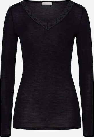 Hanro Onderhemd ' Woolen Lace ' in Zwart: voorkant
