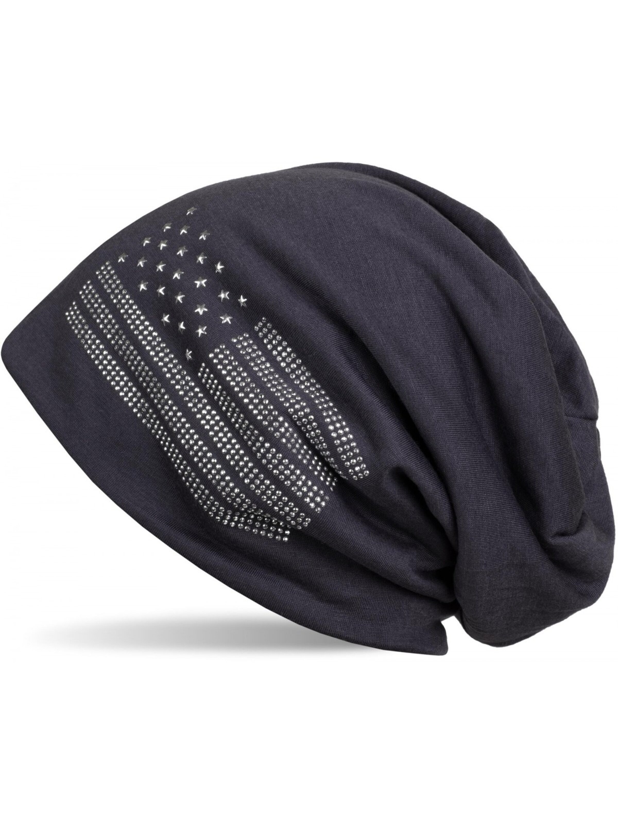 styleBREAKER Mütze 'Beanie mit USA Flagge aus Strass'‌ in Grau: Vorderseite
