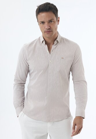 Jimmy Sanders Regular fit Button Up Shirt in Beige: front