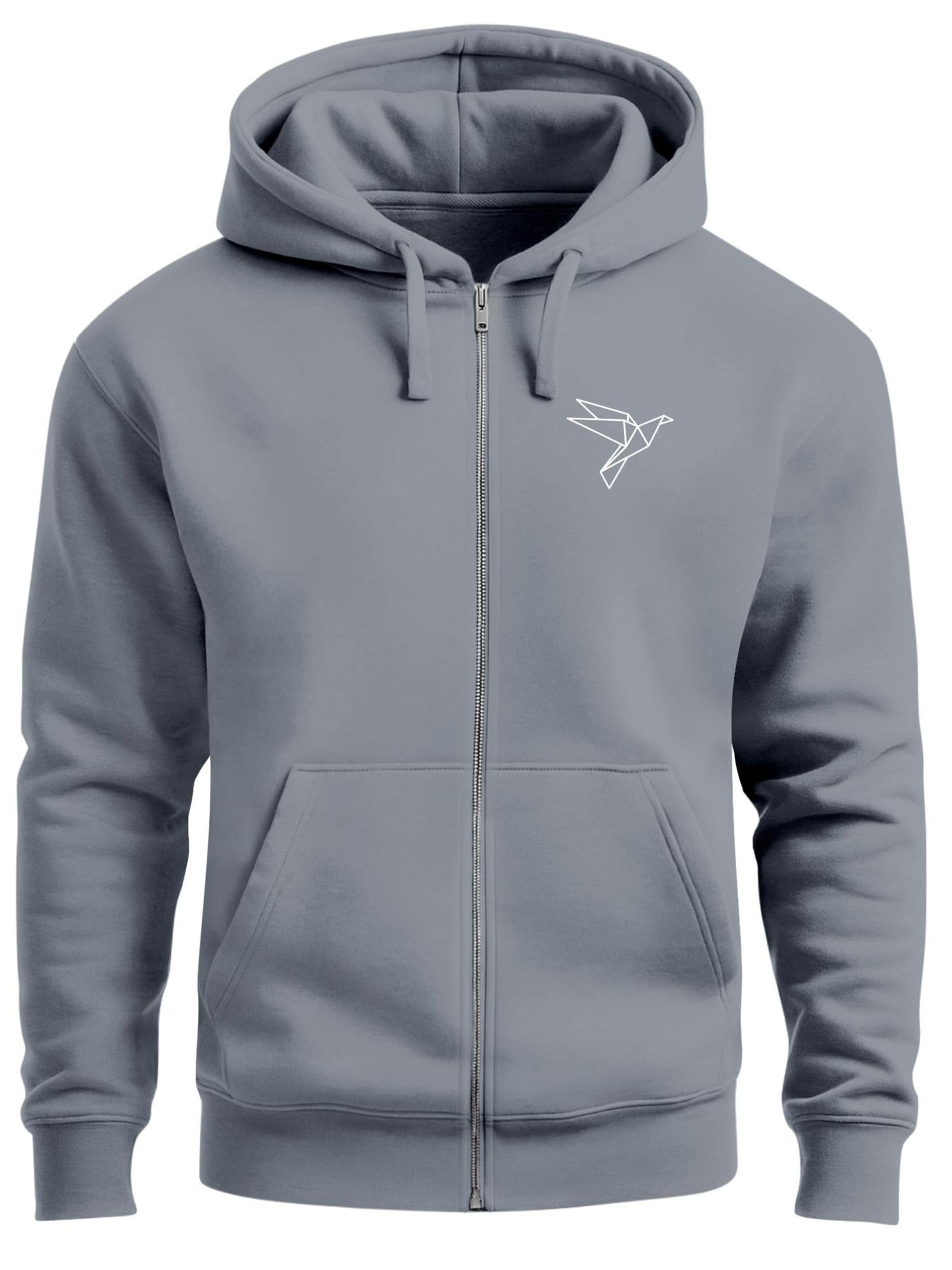 Neverless Zip-Up Hoodie 'Origami Vogel' in Grey: front