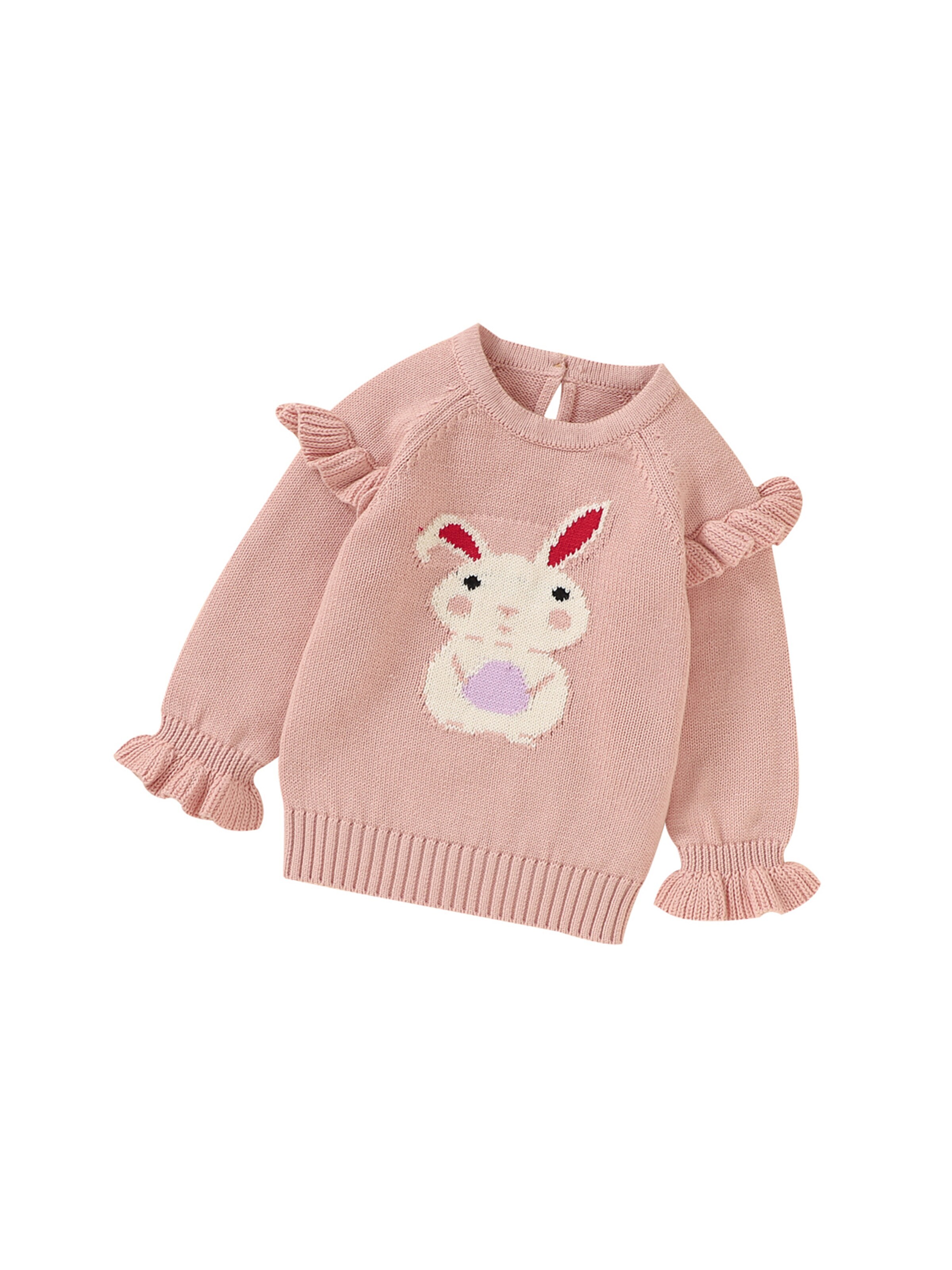 mimixiong Sweater 'Niedlicher Kleinkindpullover mit Osterhasenmuster zarte Rüschenärmel' in Pink: front