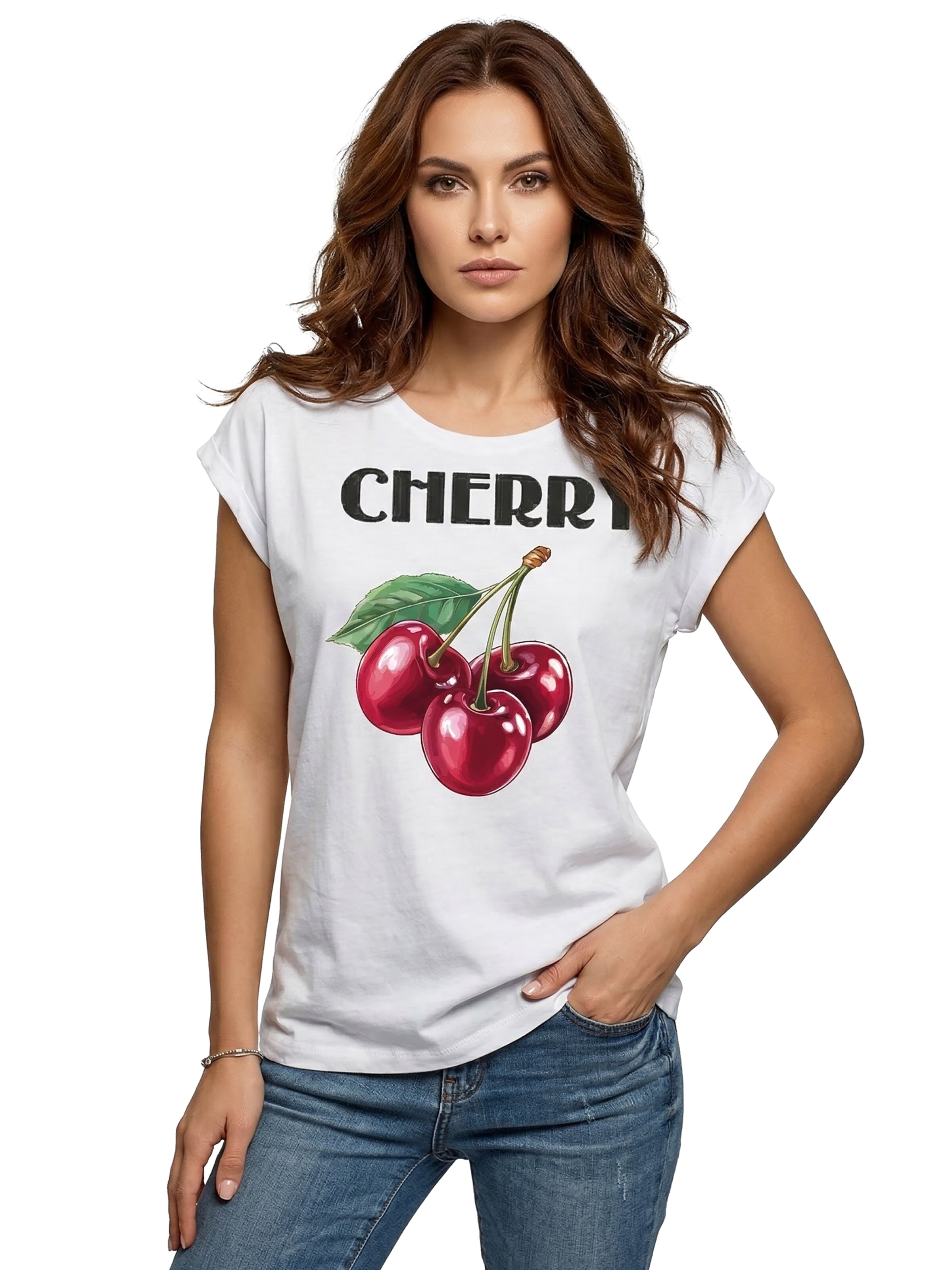 MAKAYA Shirt 'Cherry'‌‌‌‌‌‌‌‌ in Weiß: Vorderseite