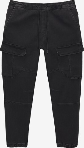 Pull&Bear Tapered Cargojeans i svart: framsida