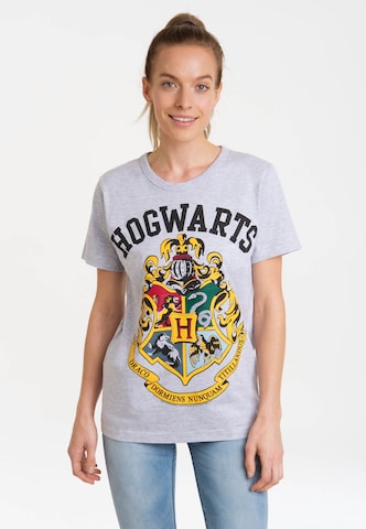 LOGOSHIRT Shirt 'Harry Potter - Hogwarts' in Grijs: voorkant