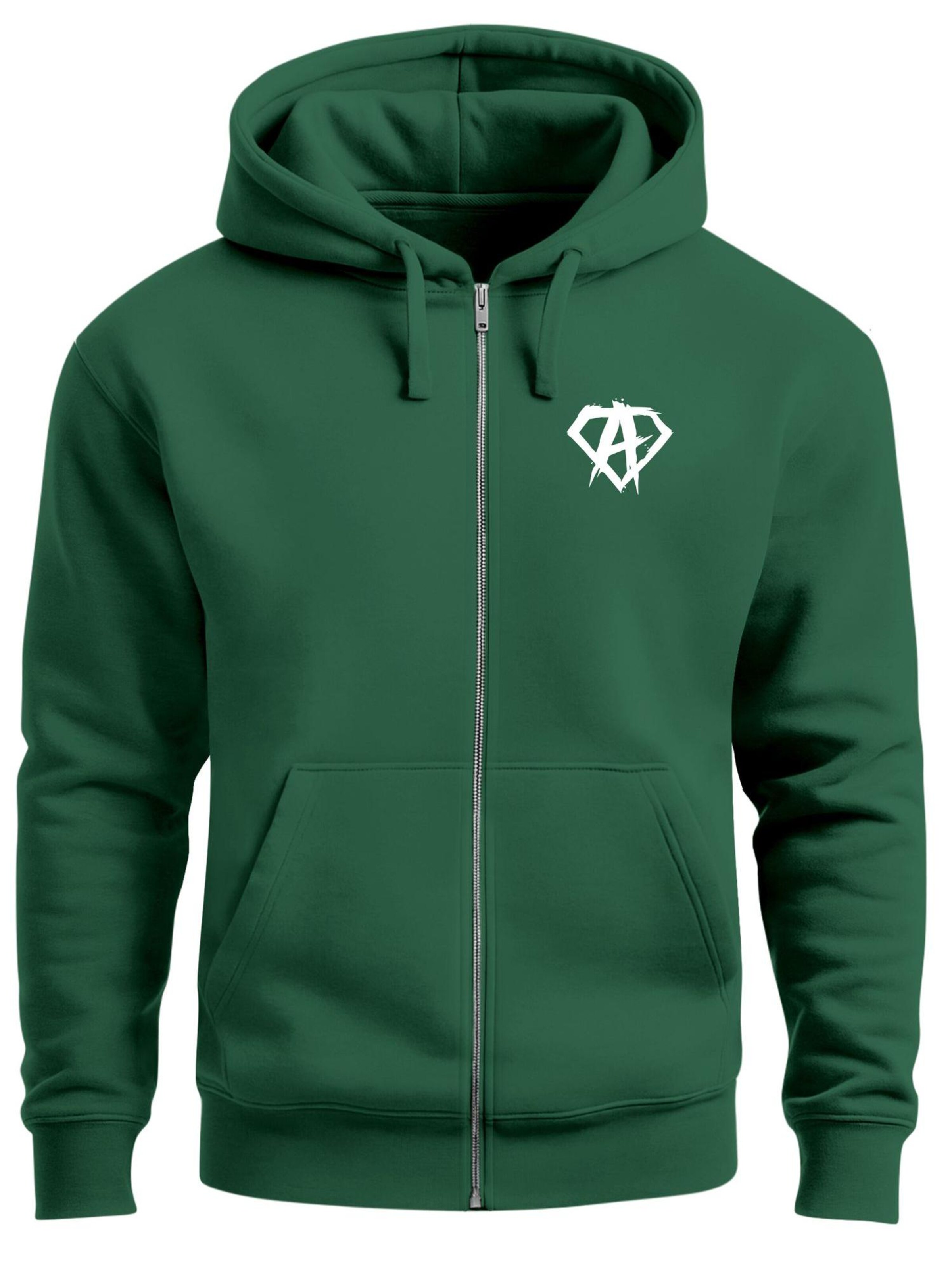 Neverless Zip-Up Hoodie 'Anarchy Gym' in Green: front