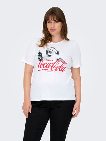 ONLY Carmakoma Тениска 'CARCOCA COLA XMAS' в бяло: отпред