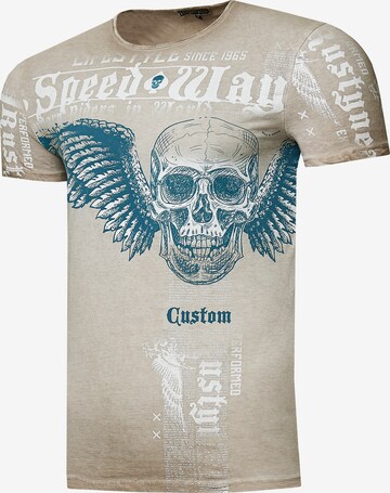 Rusty Neal T-Shirt mit 'Flying Skull' Front Print in Braun