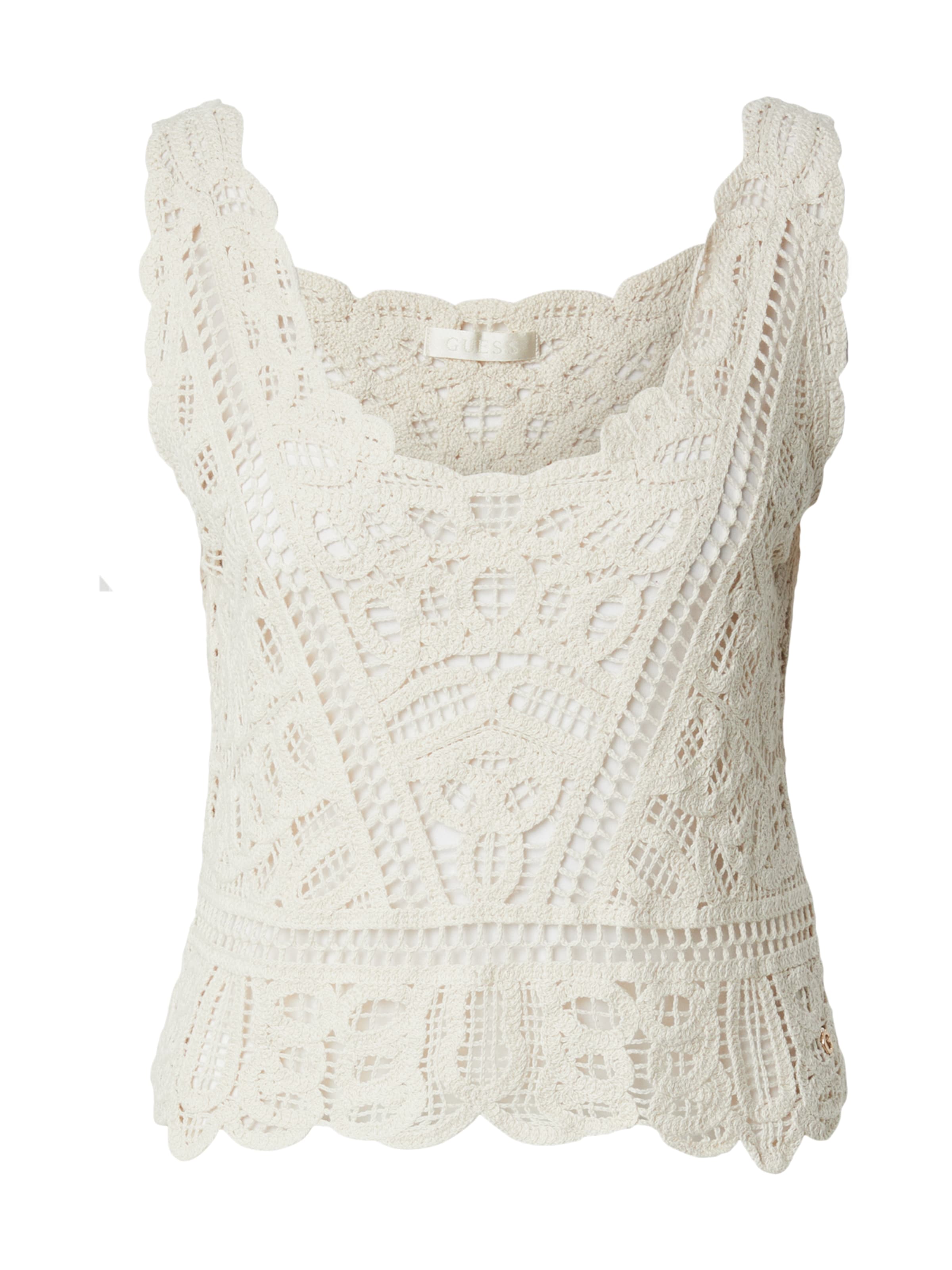 Top brodat de la GUESS pe bej: față