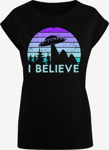 T-shirt 'I BELIEVE UFO Alien Raumschiff Retro' F4NT4STIC en noir : devant