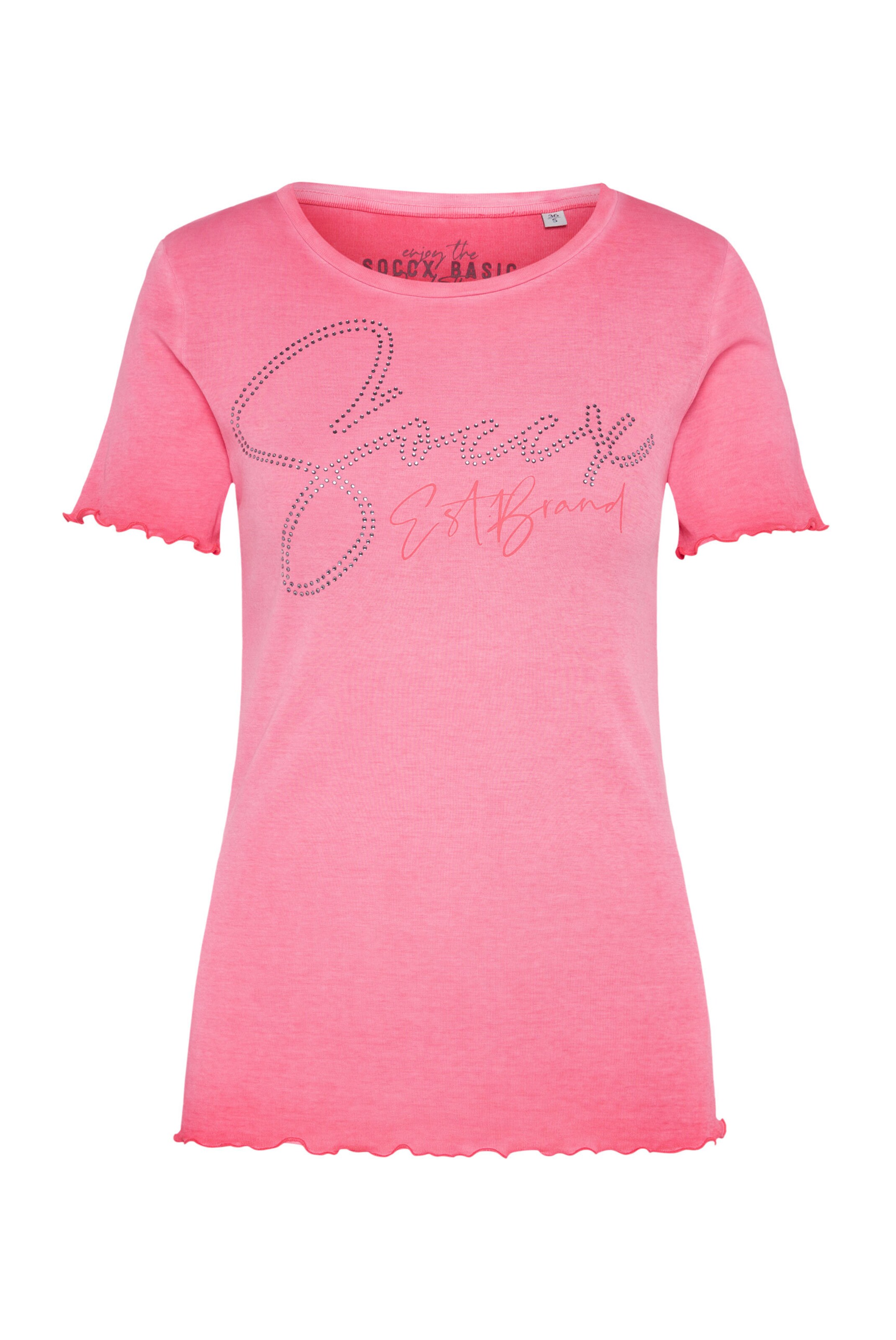 Soccx Basic Rippshirt mit Logo aus Schmucksteinen in XS in pink, Produktansicht
