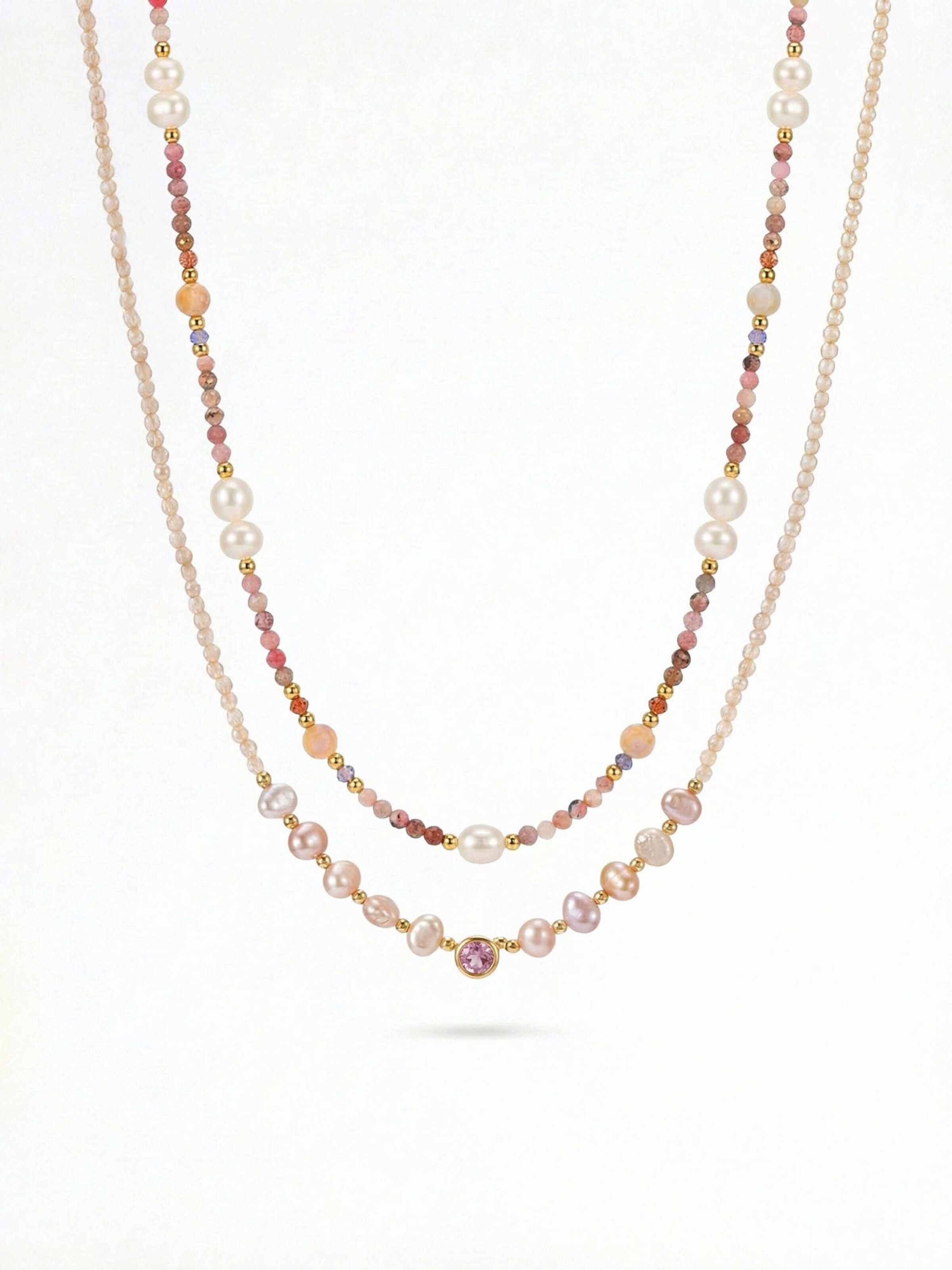 Nemomatheo Kette 'Kette Romantik – Natursteine & Perlen'‌‌‌‌‌‌‌ in Pink: Vorderseite