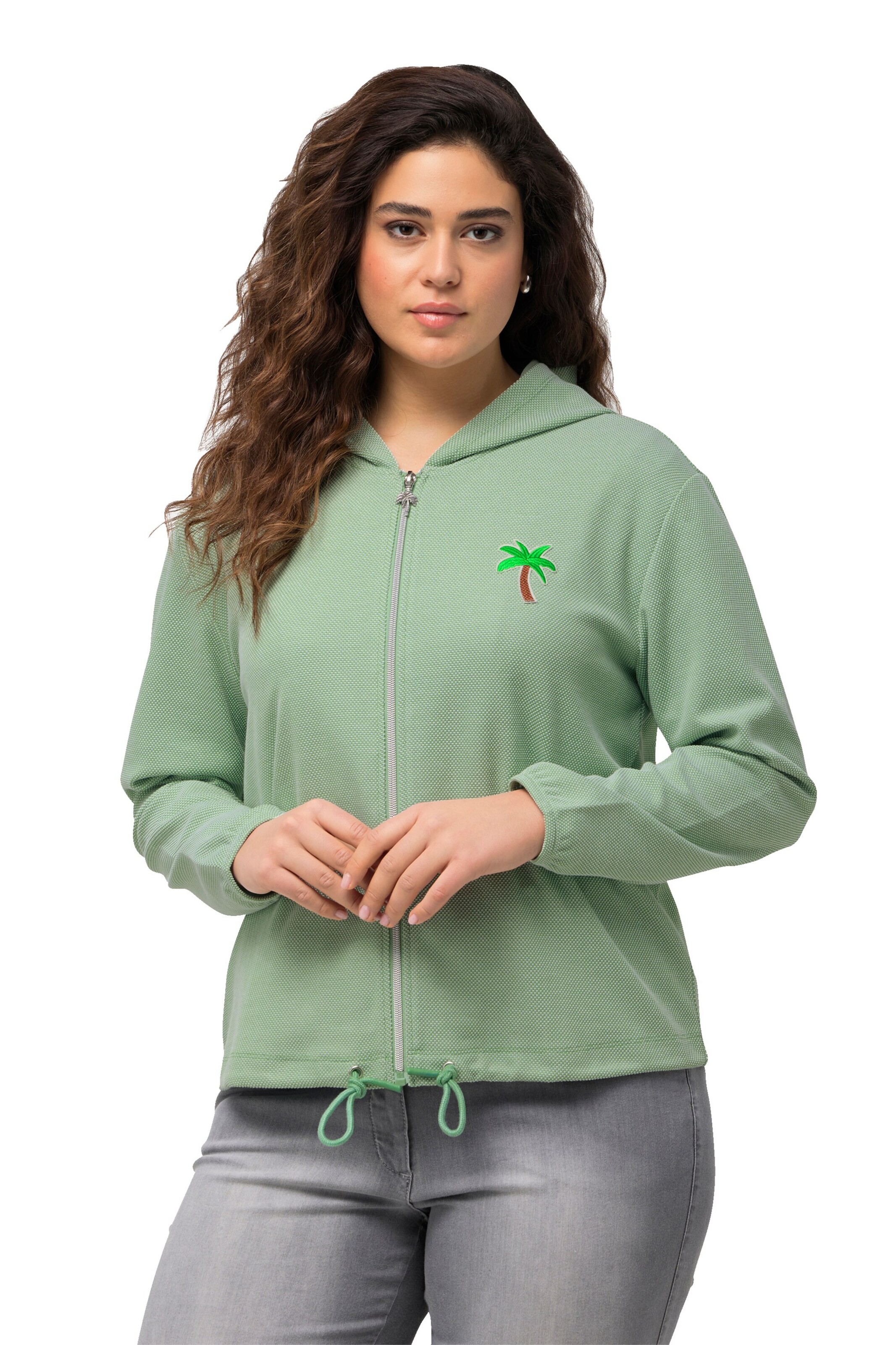 Ulla Popken Sweatvest in Groen: voorkant