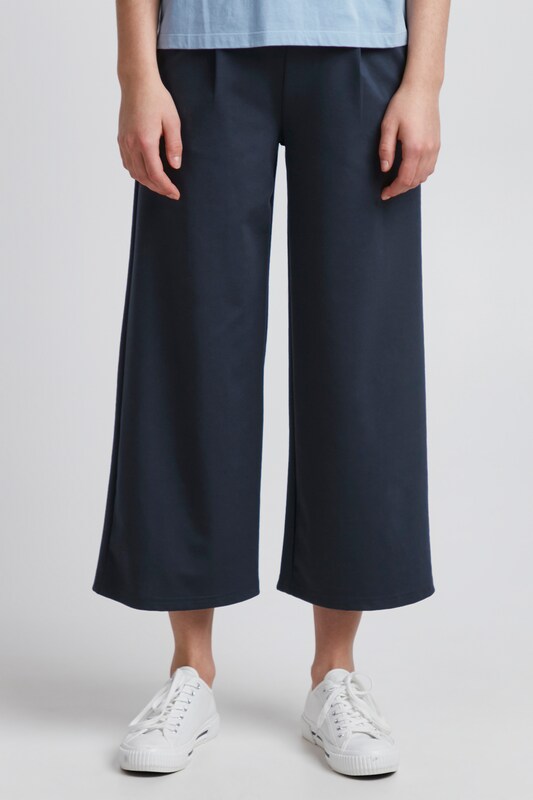ICHI Wide leg Pleat-Front Pants 'KATE' in Dark Blue