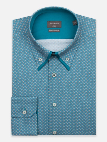 Slim fit Camicia business 'Sport Poplin Stretch Man Shirt Green Orange' di 7Camicie in verde