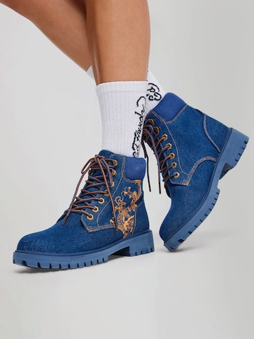 Ed Hardy Kozačky – modrá: přední strana