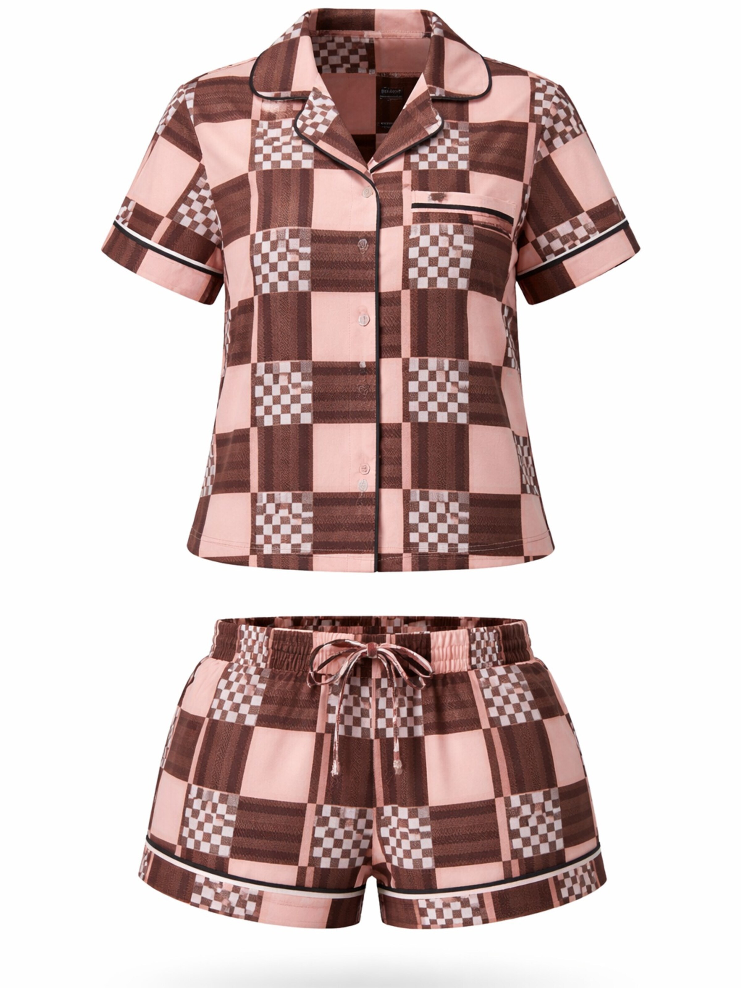 LEAFLETIC - Pijama de pantalón corto 'Leafletic Women’s Check Night Wear Short Set for Women' en rosa: frente