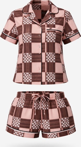 Shorty 'Leafletic Women’s Check Night Wear Short Set for Women' di LEAFLETIC in rosa: frontale