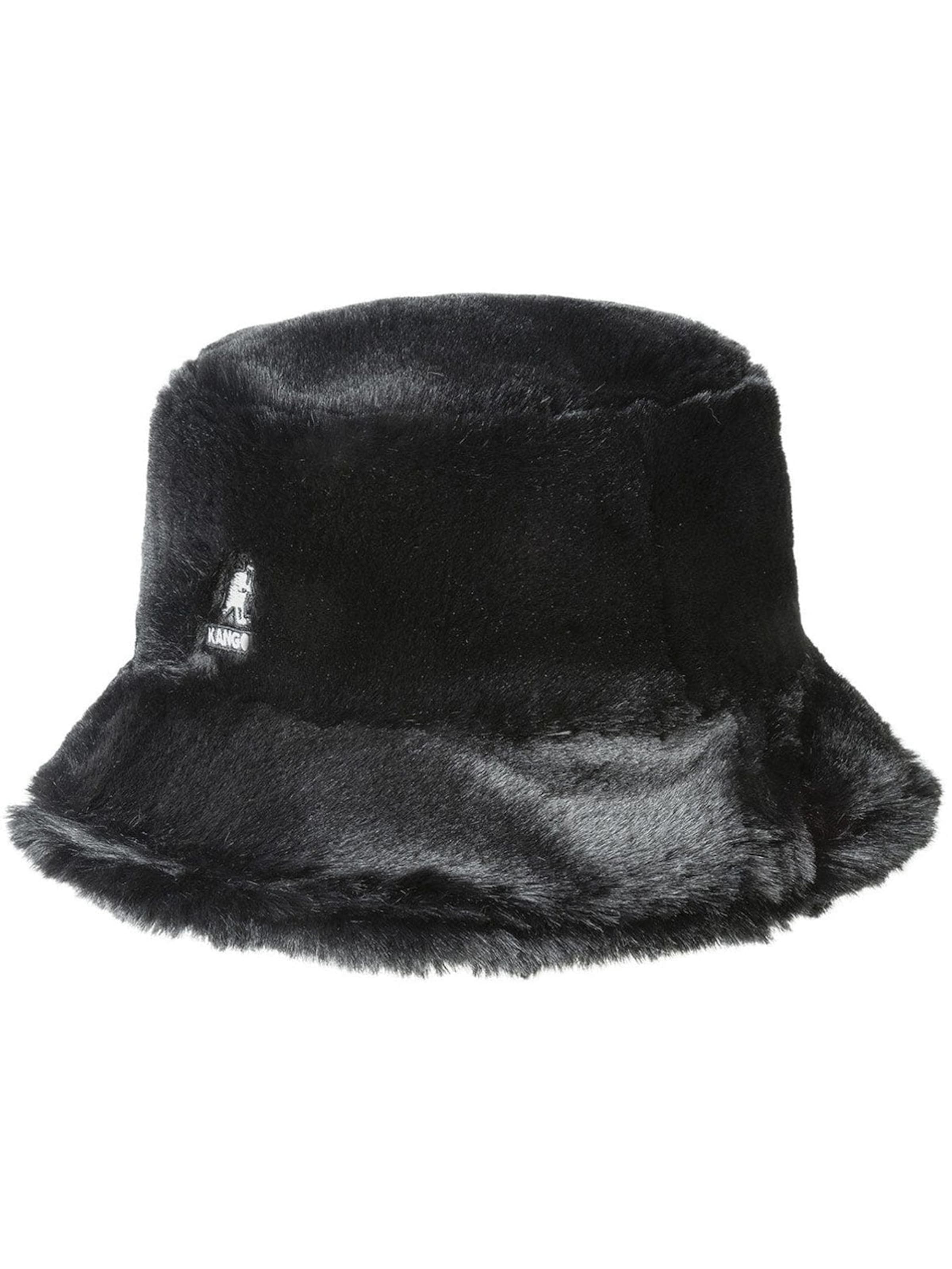Chapeaux 'FAUX FUR BUCKET SOLID BLACK' KANGOL en noir : devant