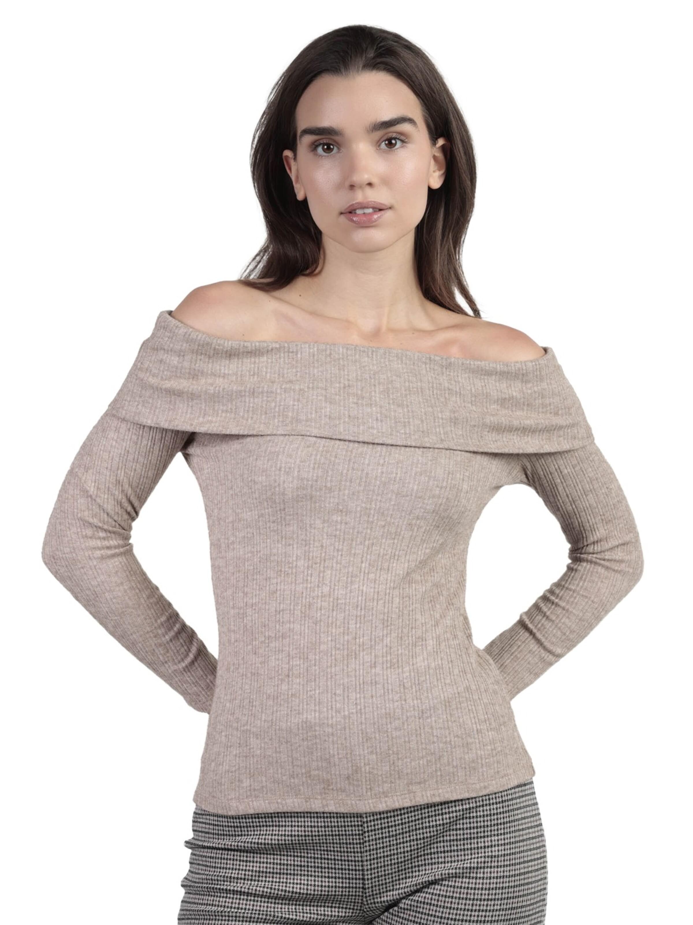 admas - Top 'ADMAS Camiseta Manga Larga Bandeau Melange para Mujer' en beige: frente