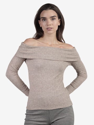admas - Top 'ADMAS Camiseta Manga Larga Bandeau Melange para Mujer' en beige: frente
