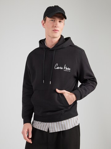 Bluză de molton de la Calvin Klein Jeans pe negru: față
