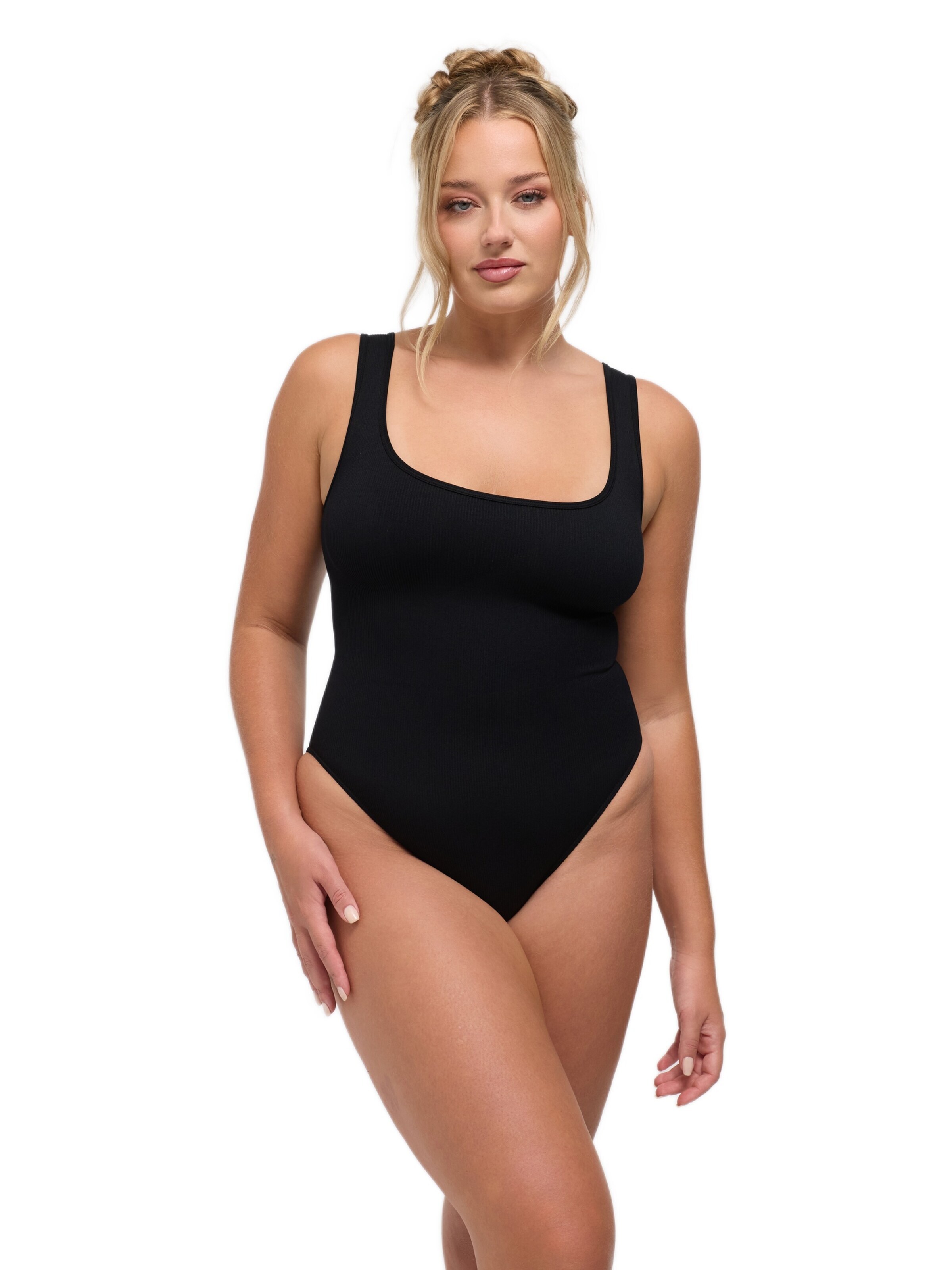 cfab Body 'Ribbed Tank Sculpting Bodysuit with Slip' in Zwart