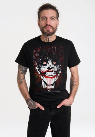 LOGOSHIRT Shirt 'Batman - Joker Bats Graffiti' in Black: front