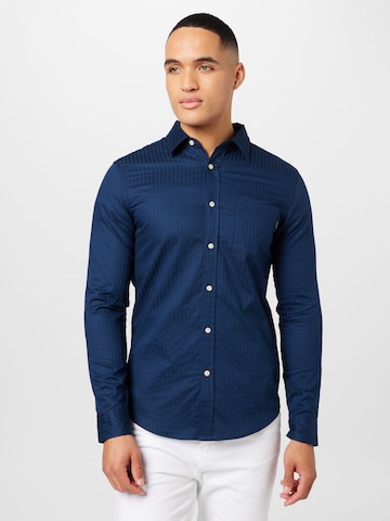 Dockers - Ajuste estrecho Camisa en azul: frente