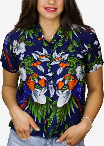King Kameha Bluse 'Cherryparrot' in Blau: Vorderseite
