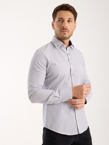 Slim fit Camicia business 'Leonardo Sport Poplin Man Shirt White Blue' di 7Camicie in bianco