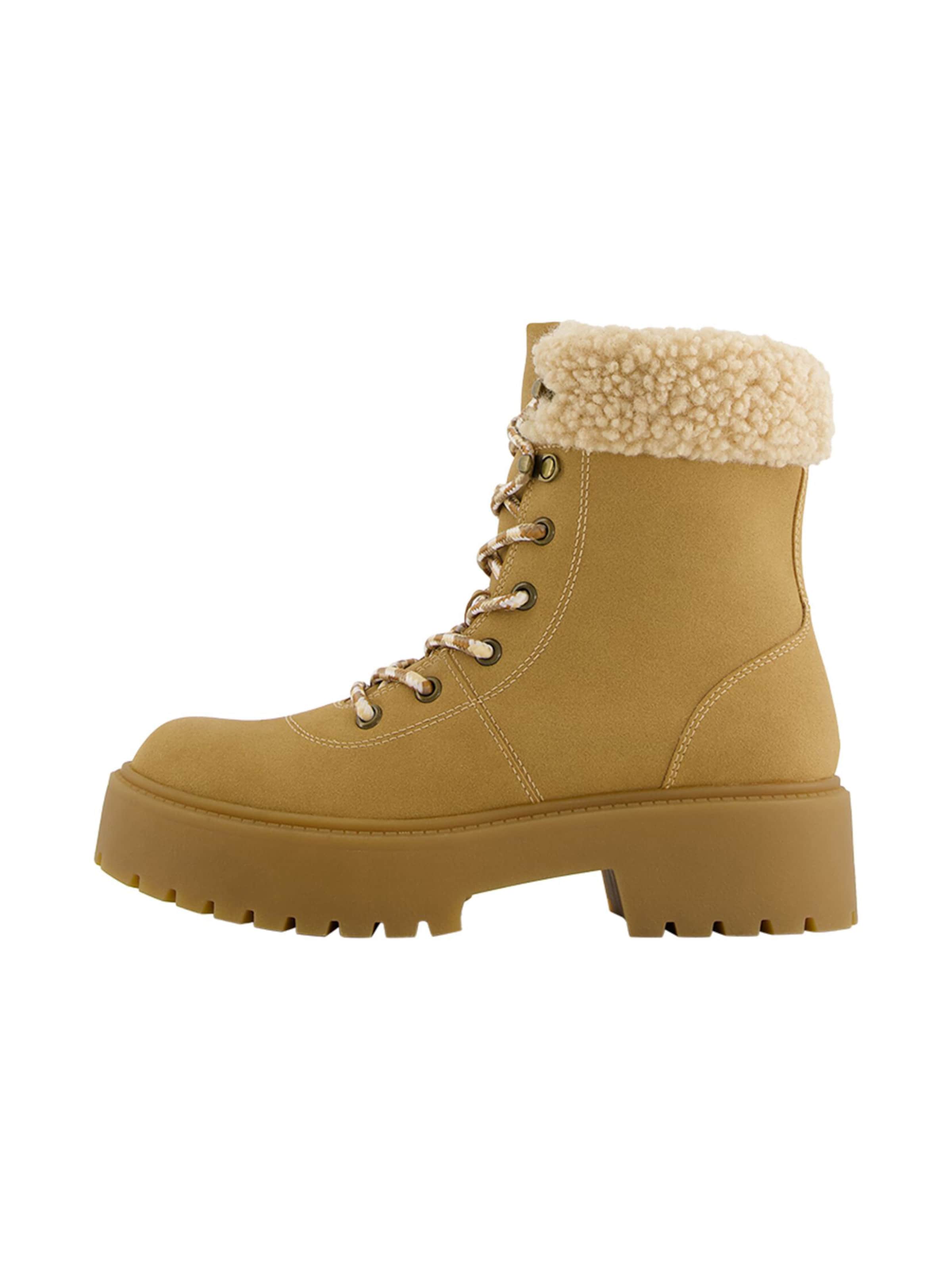 Bershka Fűzős rövid szárú csizmák - bézs