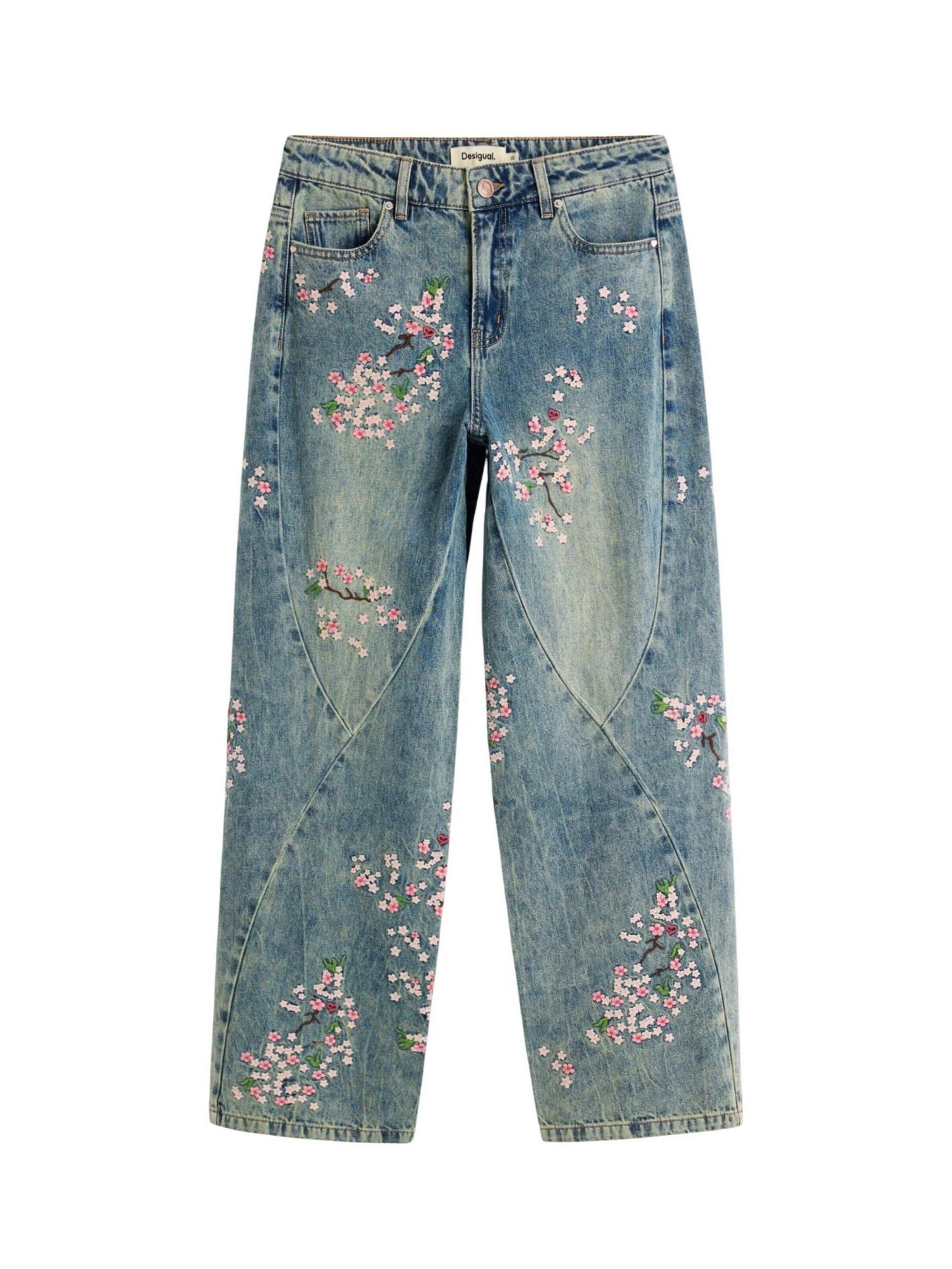 Desigual Wide leg Jeans 'DENIM FLOWERS JAPANESE 26SWDDXC' in Blauw