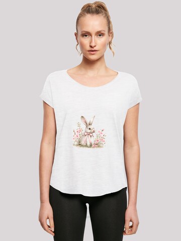 F4NT4STIC T-Shirt 'Niedlicher Osterhase mit Blumen' in Weiß: Vorderseite