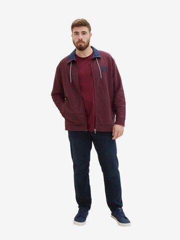 TOM TAILOR Men + Zip-Up Hoodie in Red