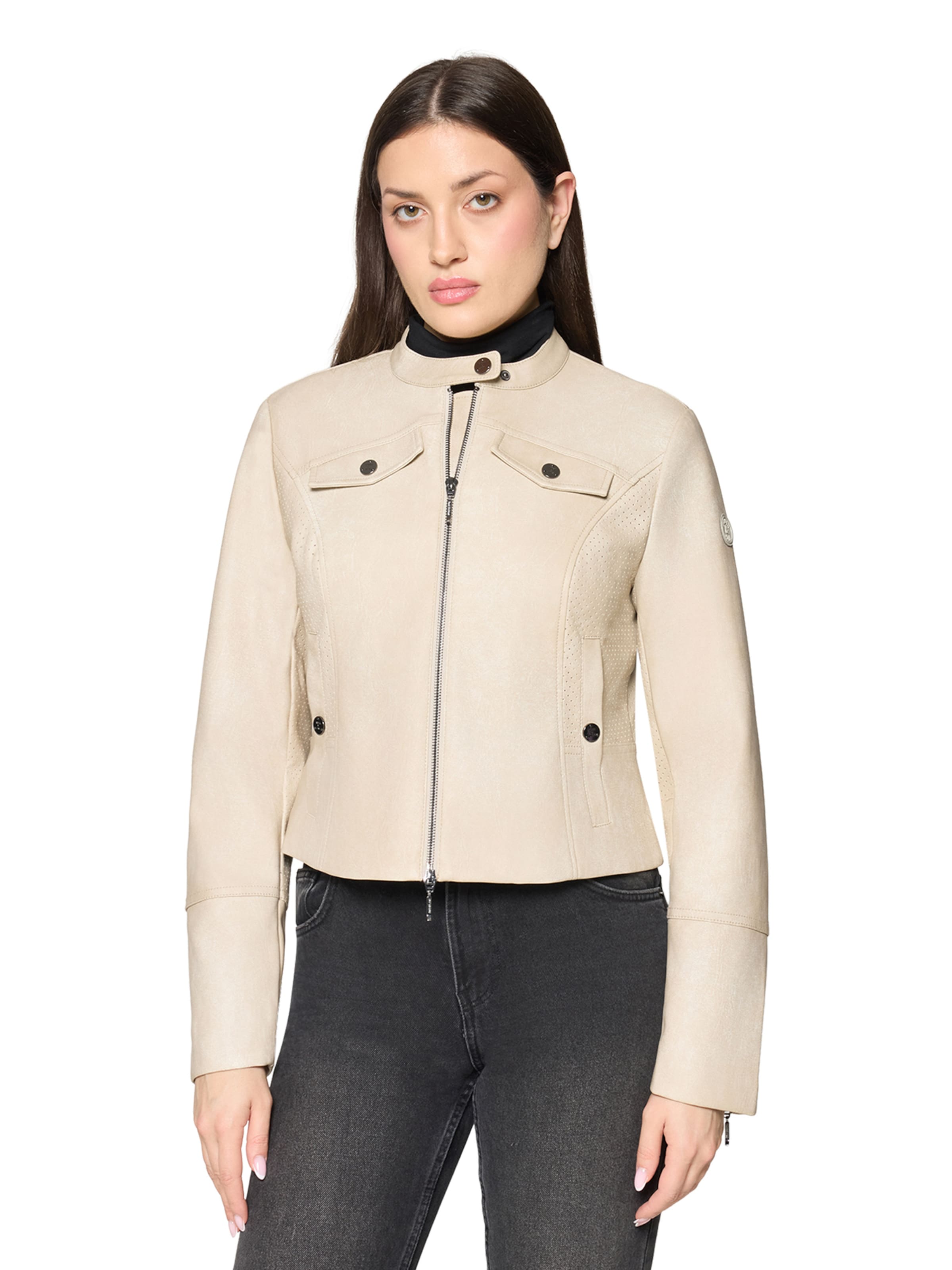 Amber & June Between-Season Jacket in Beige: front