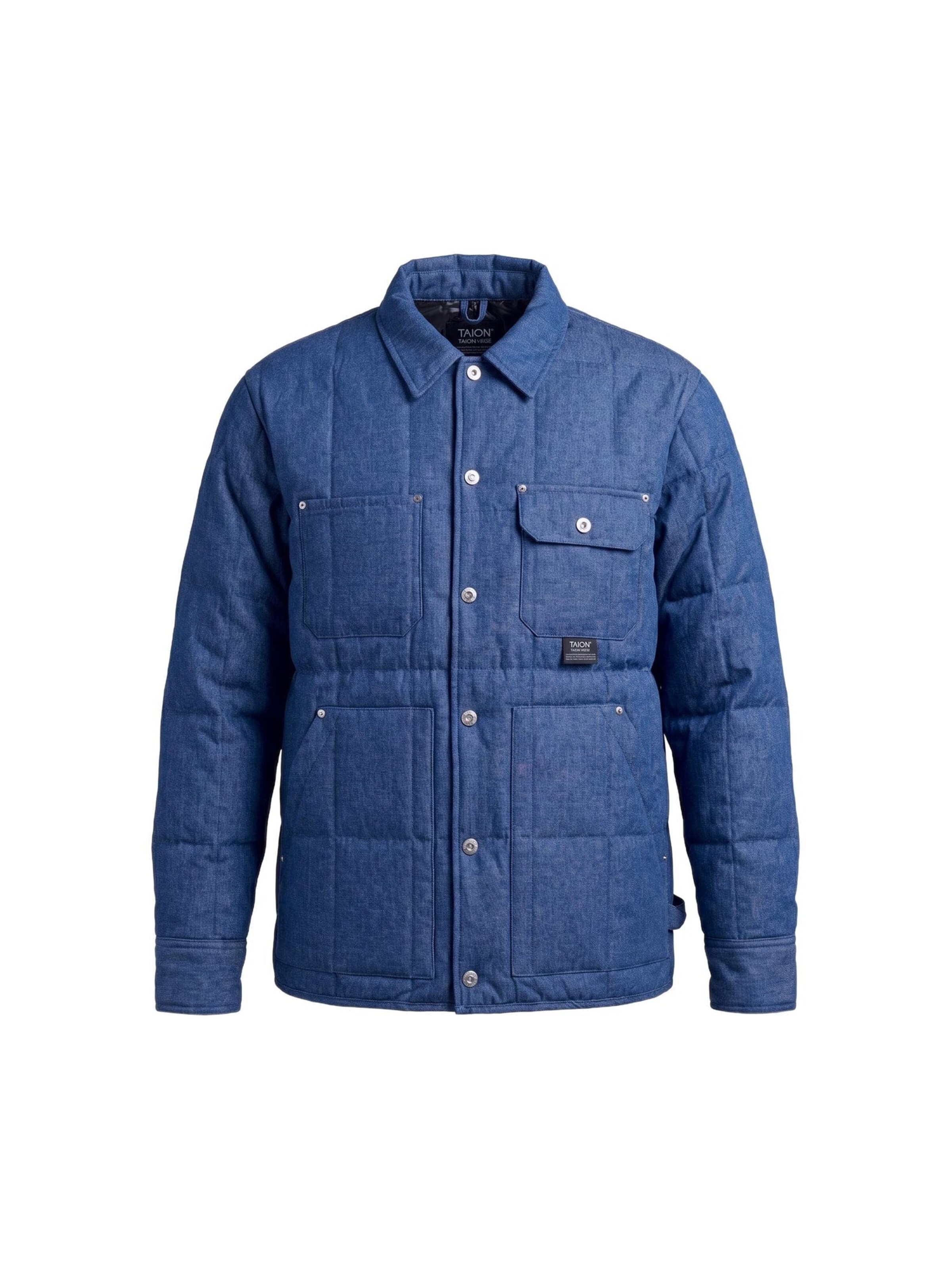 Giacca di mezza stagione 'WORK CORDUROY DOWN SHIRTS INDIGO DENIM BLUE' di Taion in blu: frontale