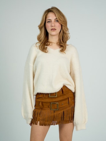Gonna 'Fringed Suede Skirt' di FYS in beige