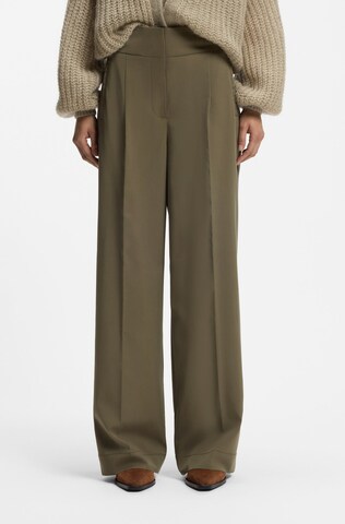 BOSS Wide leg Pleated Pants 'Tarima' in Green: front
