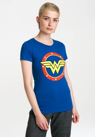 LOGOSHIRT T-Shirt 'Wonder Woman - Logo Circle' in Blau: predná strana